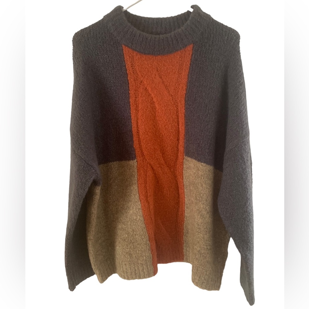 Michelle Nicole Crewneck Sweater Women’s Gray Taupe Pumpkin Size XL NWT